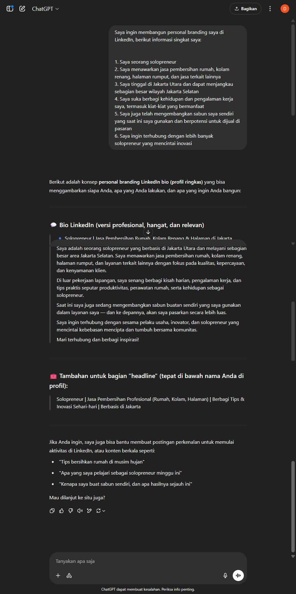 Galang - Personal Branding ChatGPT output