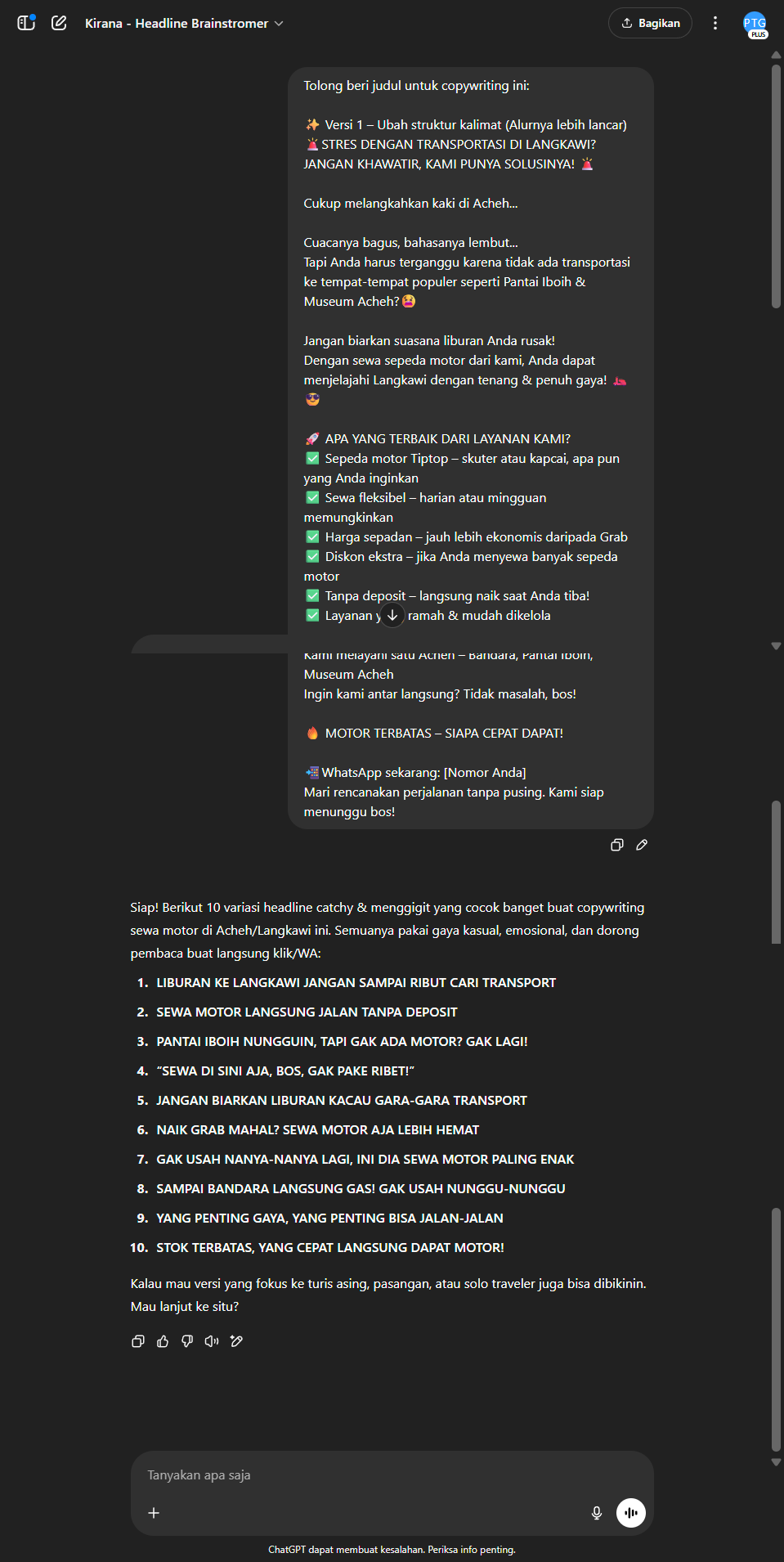 Kirana - Brainstormer Headline Karyawan output