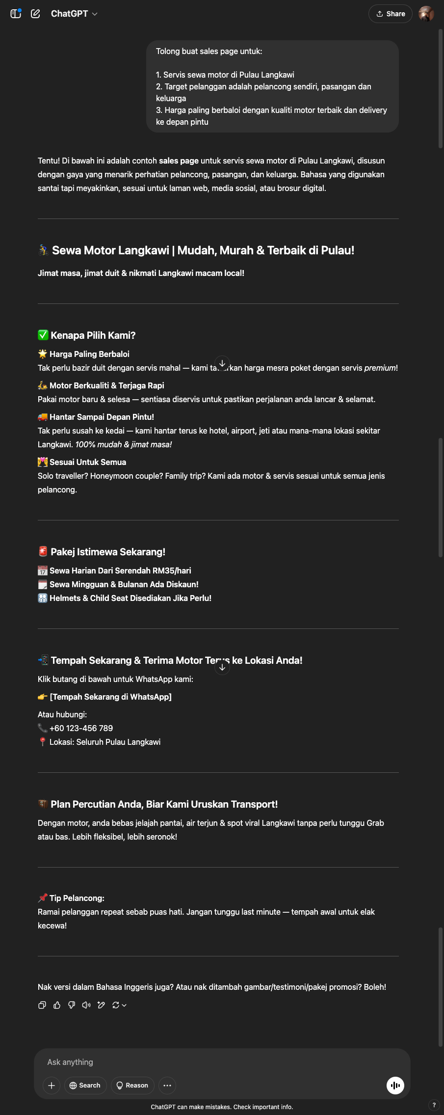 Alex - Sales Page Creator ChatGPT output