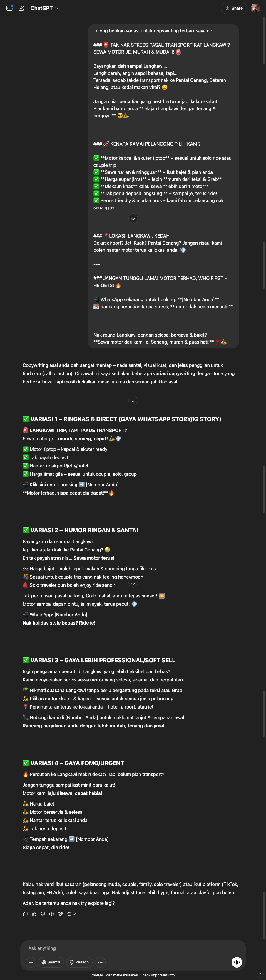 Hassan - Variasi Copywriting ChatGPT output