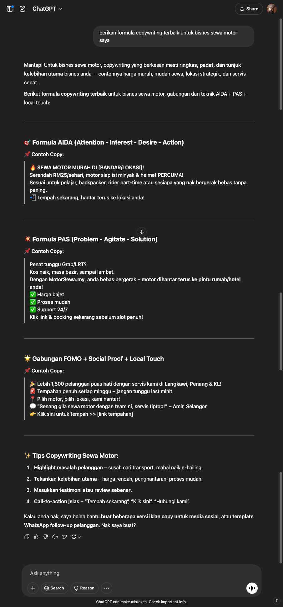 Siti - Formula Copywriting ChatGPT output
