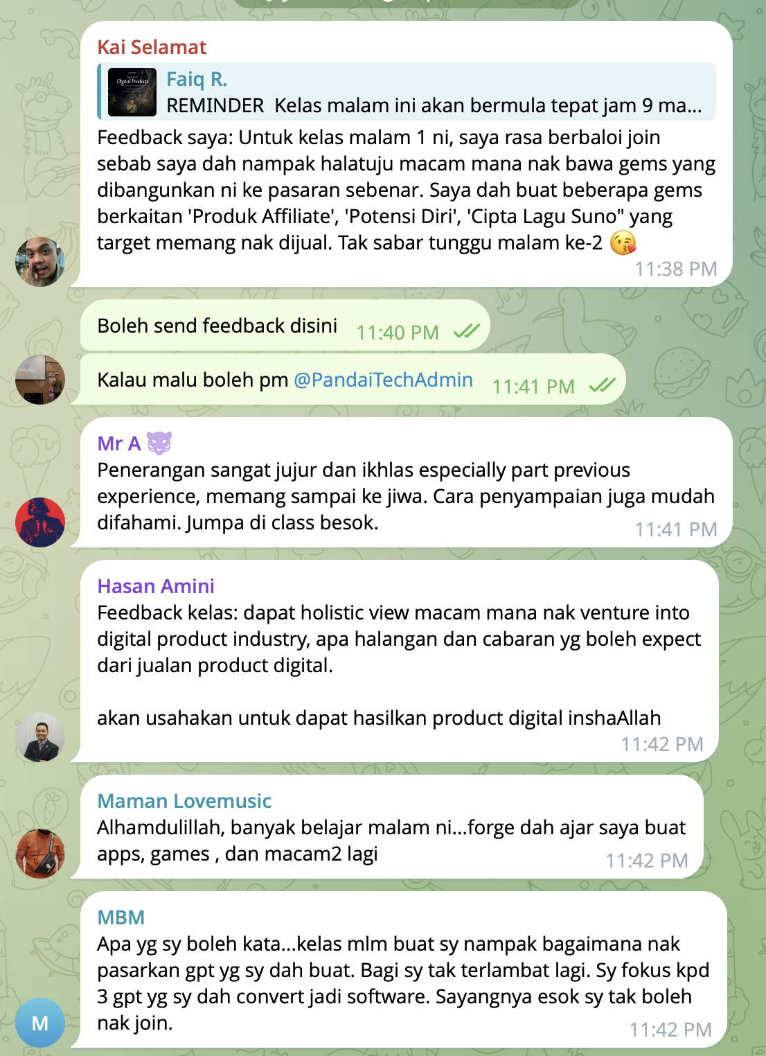 Maklum balas peserta selepas malam pertama kelas