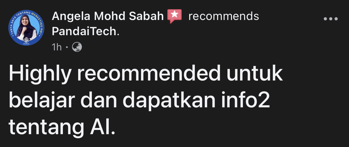 Angela Mohd Sabah mengesyorkan PandaiTech